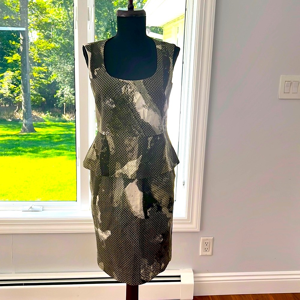 Max Mara Camo Peplum Dress, Size 6